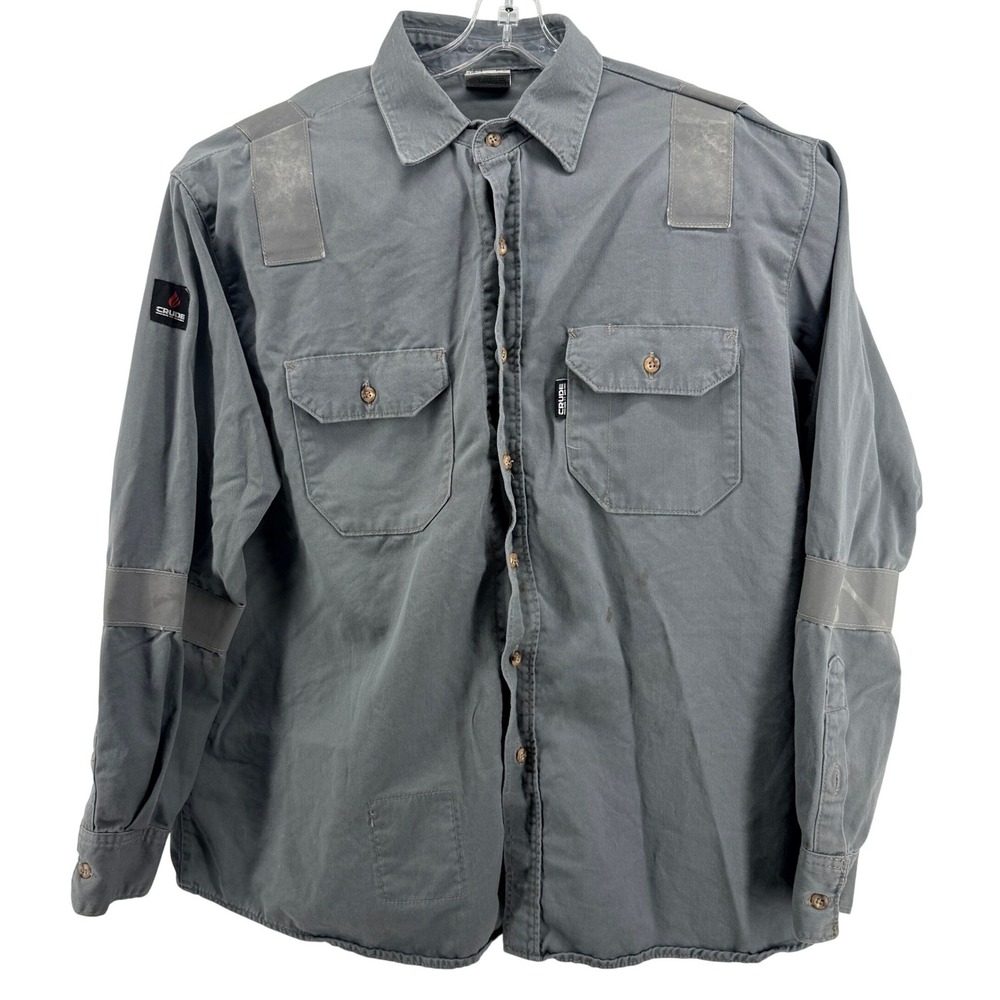Crude FR Work Shirt Mens XL Gray Cotton Nylon Flame Resistant Reflective Tape